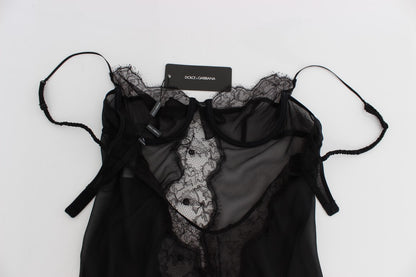 Haut de lingerie nuisette en dentelle de soie noire