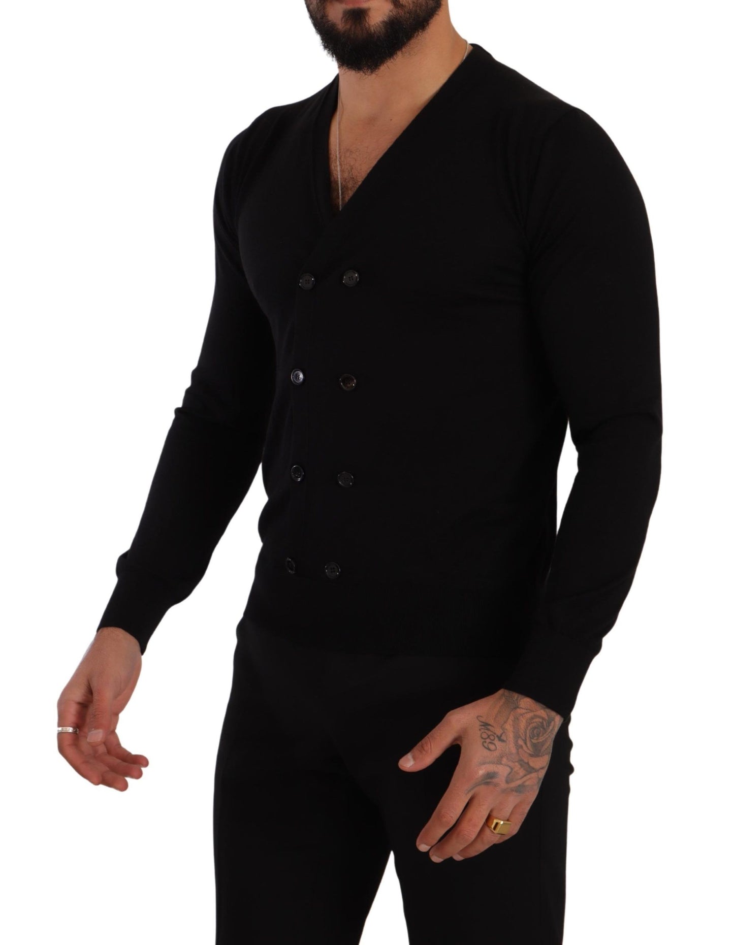 Maglione cardigan abbottonato in cashmere nero