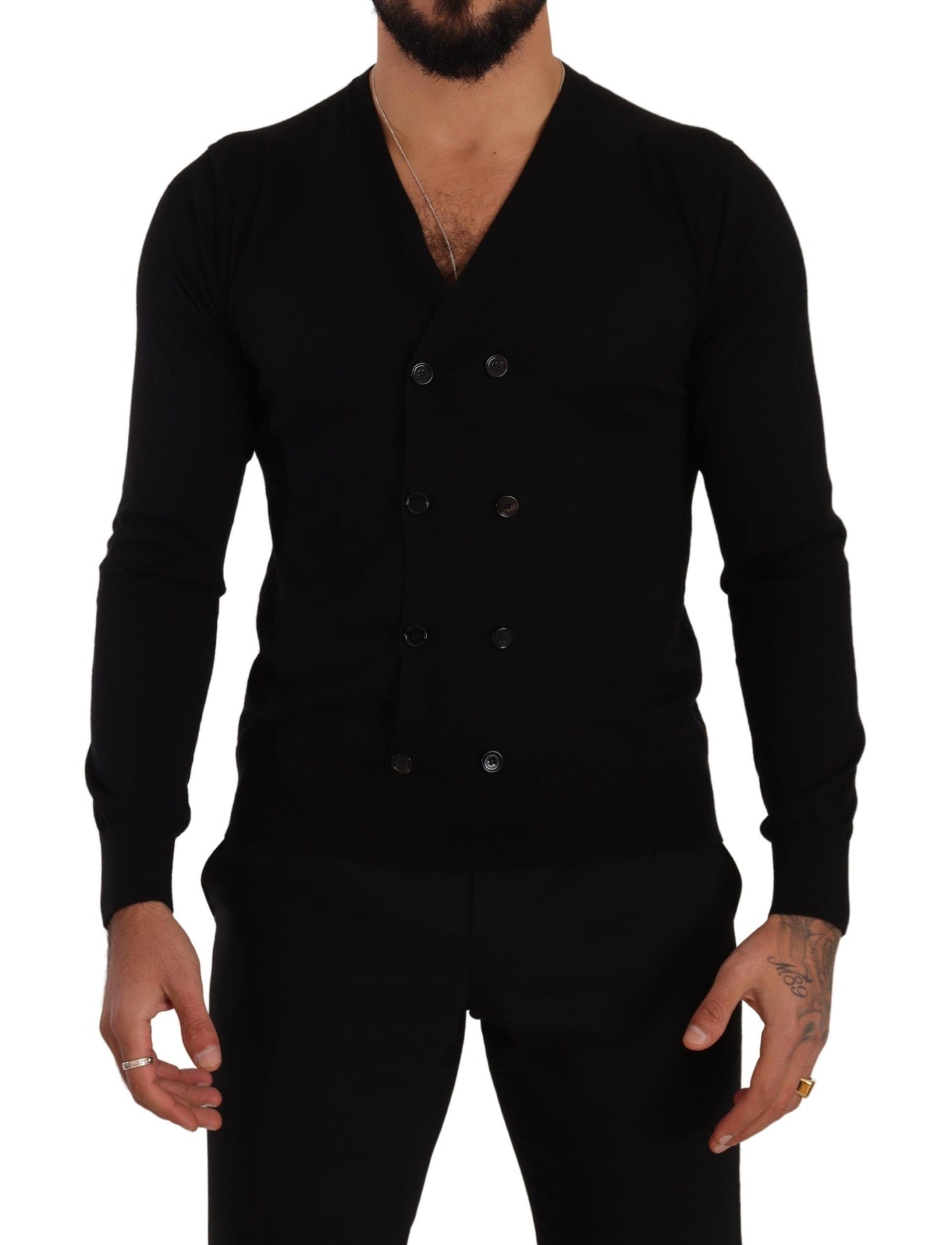 Maglione cardigan abbottonato in cashmere nero