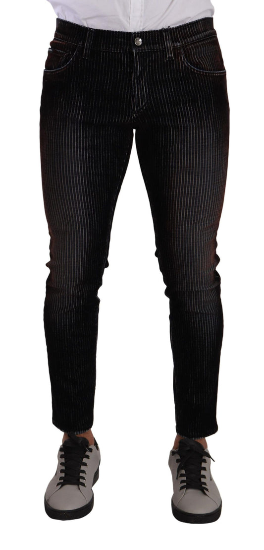 Dolce & Gabbana Sleek Striped Black Slim Fit Denim