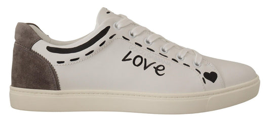 Weiße Leder-Grau-LOVE-Freizeit-Sneaker-Schuhe