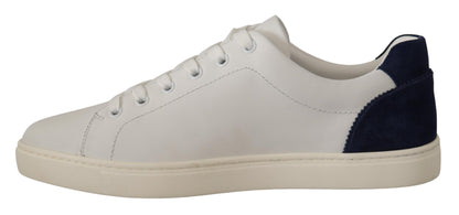 Weiße, blaue Leder-Low-Top-Sneaker