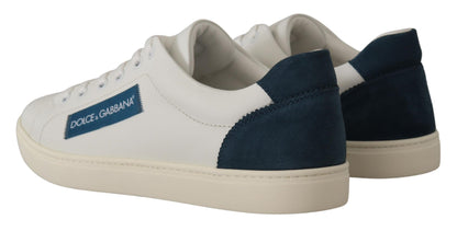 Weiße, blaue Leder-Low-Top-Sneaker