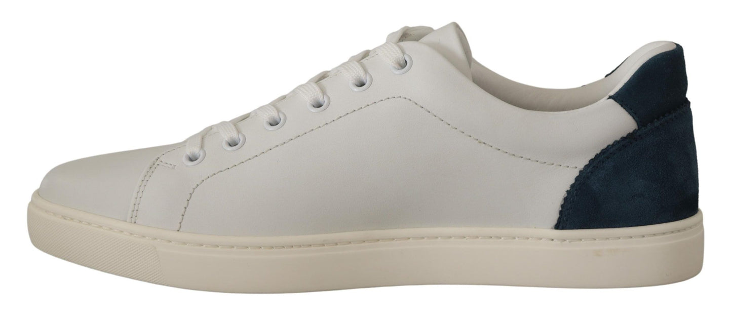 Weiße, blaue Leder-Low-Top-Sneaker