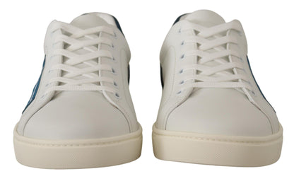 Weiße, blaue Leder-Low-Top-Sneaker