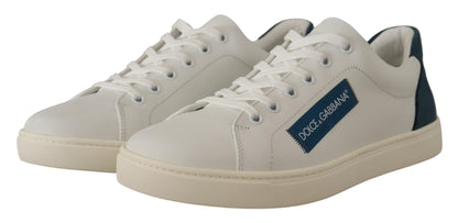 Weiße, blaue Leder-Low-Top-Sneaker