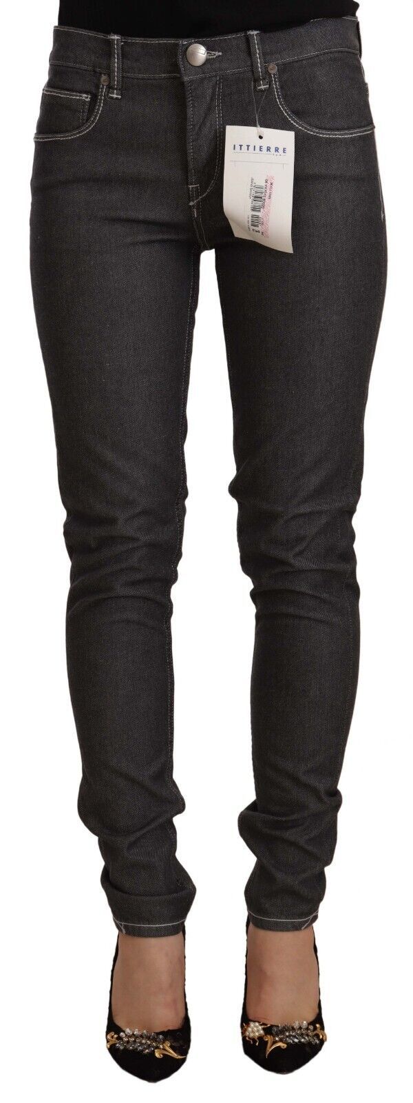 Schwarze Skinny-Denim-Jeans mit niedriger Taille und schmaler Passform