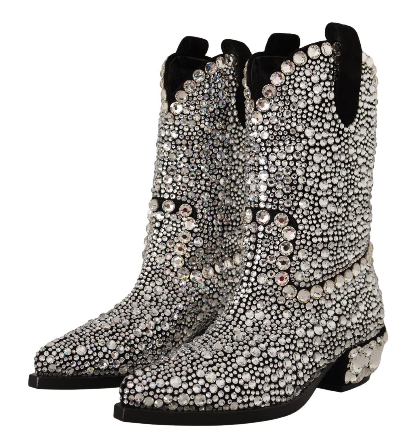 Stivali da cowgirl in camoscio nero con strass e cristalli