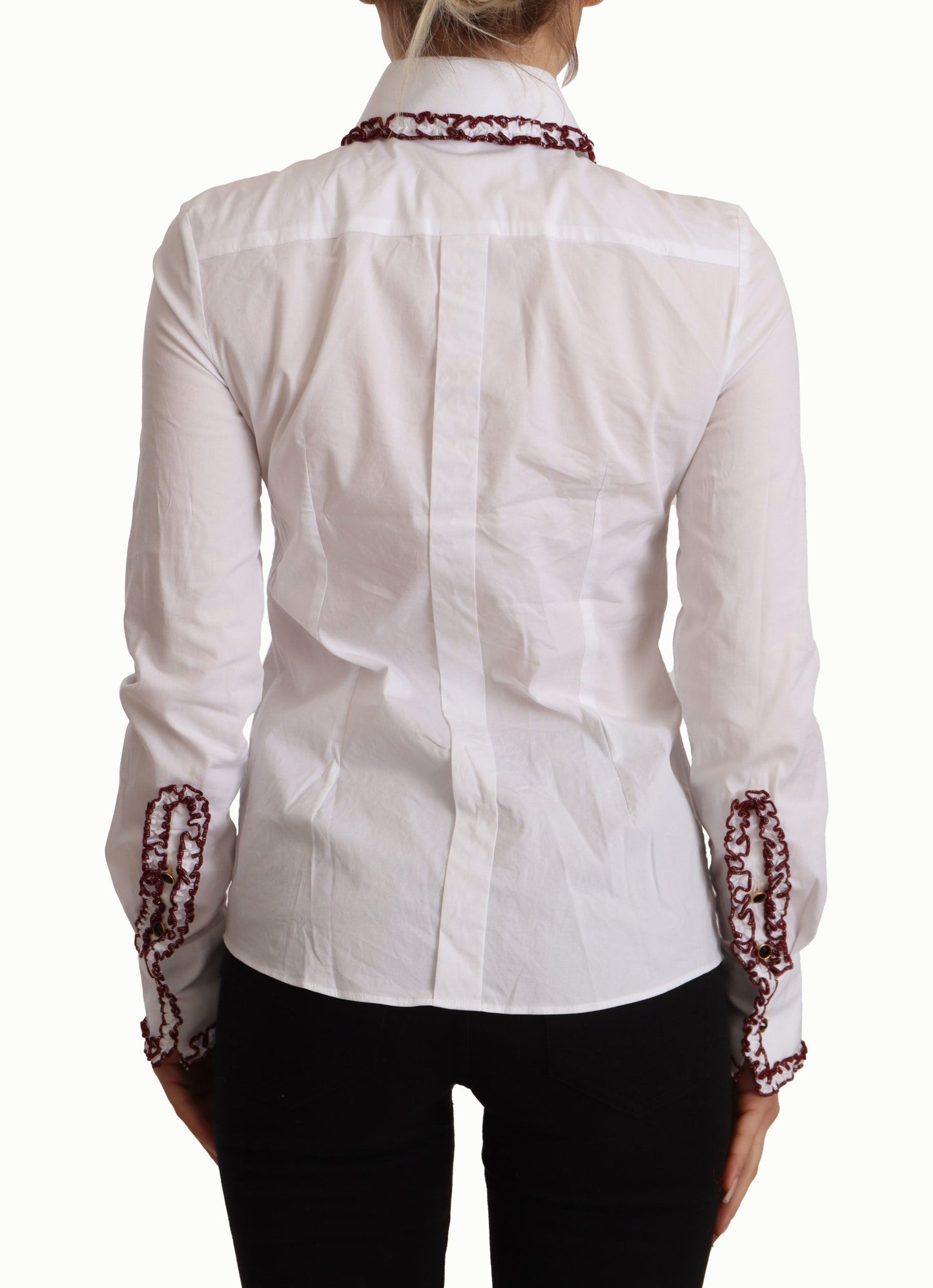 Camicia con colletto a volant a maniche lunghe in pizzo di cotone bianco