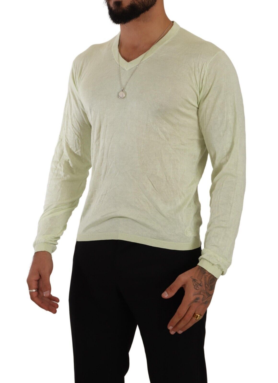 Maglione pullover a maniche lunghe con scollo a V giallo