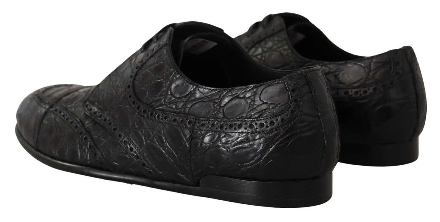 Schwarze Caiman-Leder-Herren-Derby-Schuhe