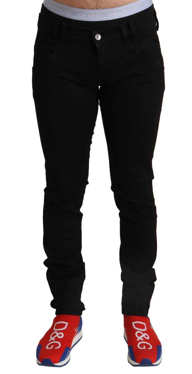 Jeans slim fit in denim da uomo skinny in cotone nero