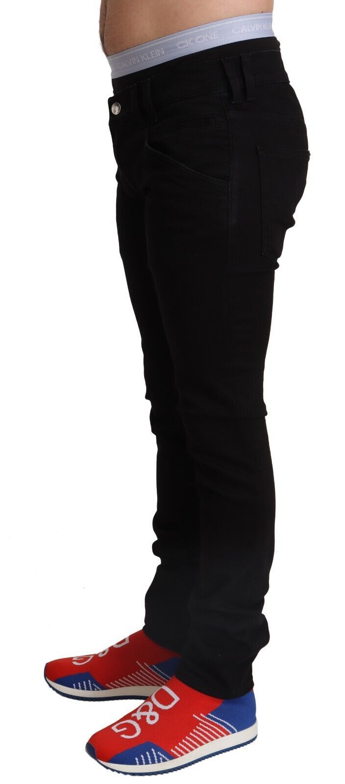 Jeans slim fit in denim da uomo skinny in cotone nero