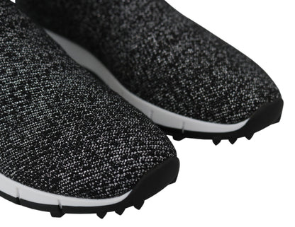 Elegant Knitted Lurex Sneakers in Black and Silver