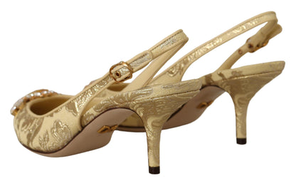 Goldene Kristall-Slingbacks, Pumps und Schuhe