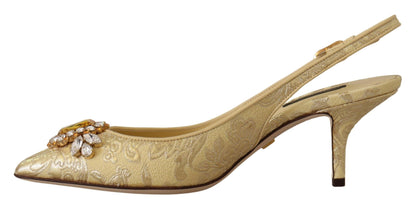 Goldene Kristall-Slingbacks, Pumps und Schuhe