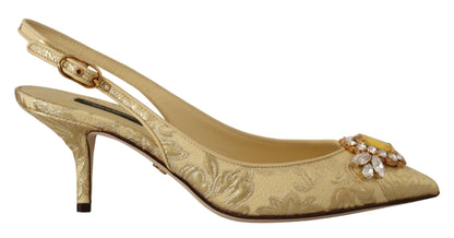 Goldene Kristall-Slingbacks, Pumps und Schuhe