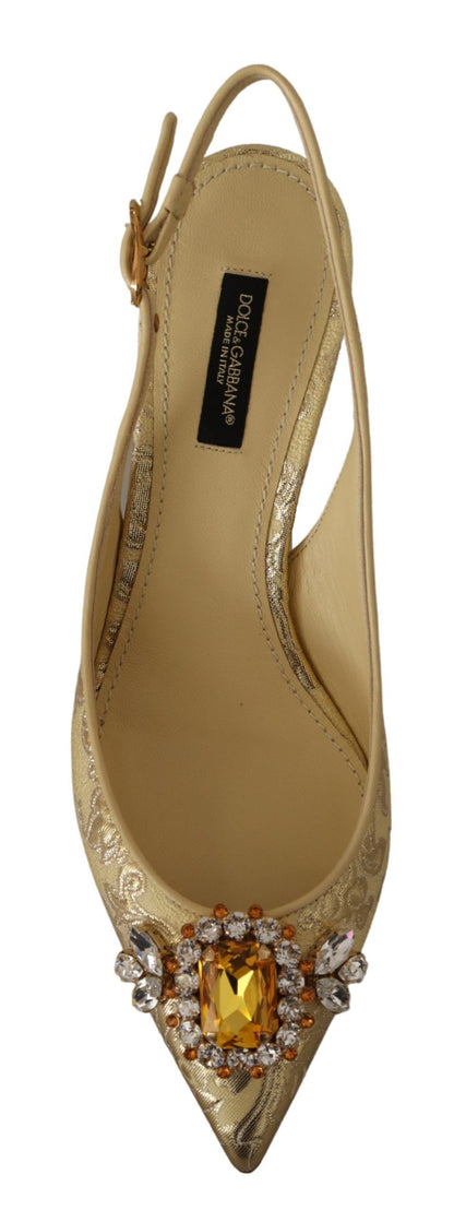 Goldene Kristall-Slingbacks, Pumps und Schuhe