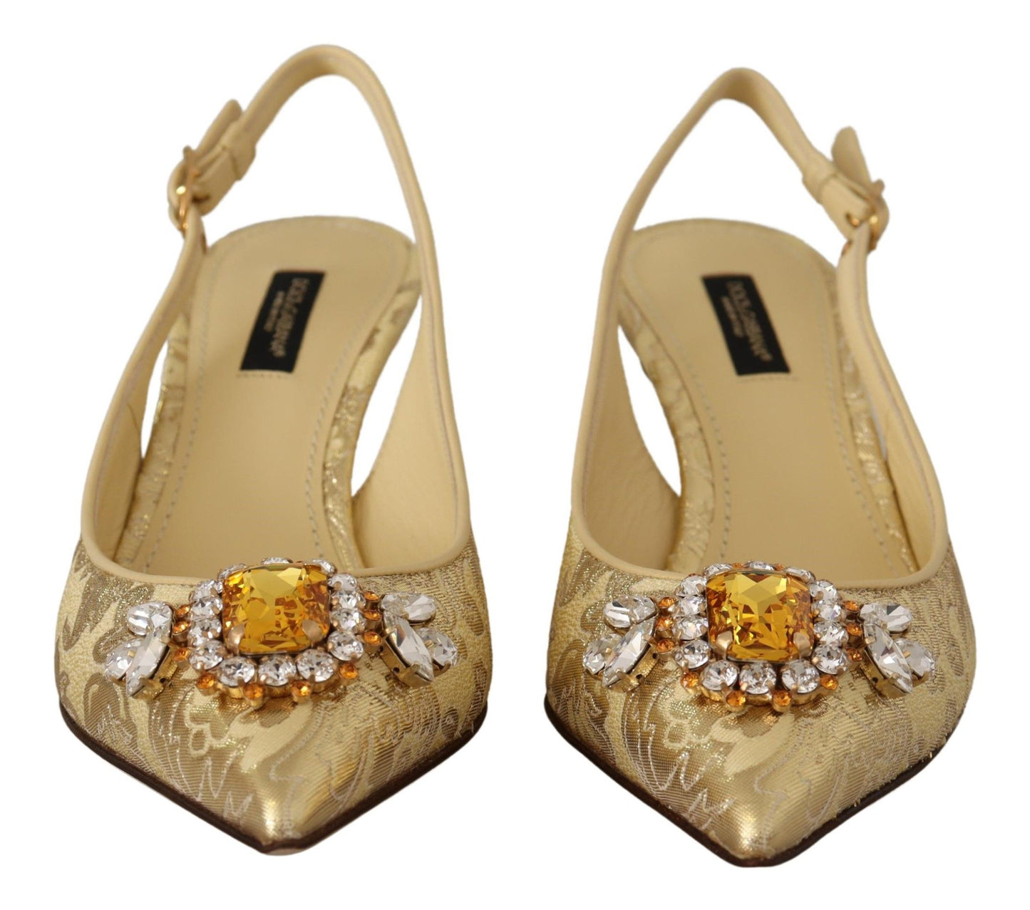 Goldene Kristall-Slingbacks, Pumps und Schuhe