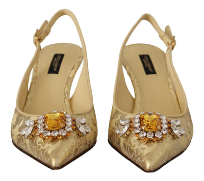 Goldene Kristall-Slingbacks, Pumps und Schuhe