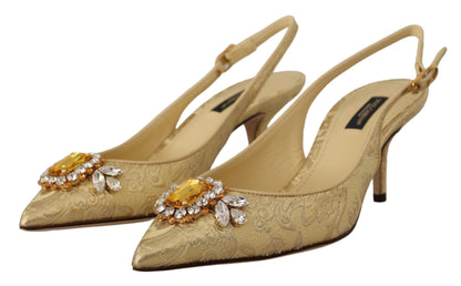 Goldene Kristall-Slingbacks, Pumps und Schuhe