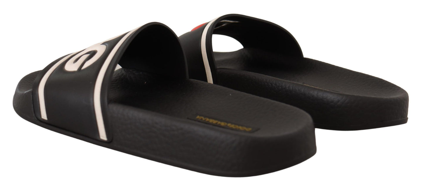 I Love D&G Slides-Sandalen aus schwarzem Leder