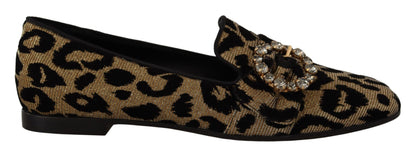 Goldfarbene Loaferschuhe mit Leopardenmuster und Kristallen