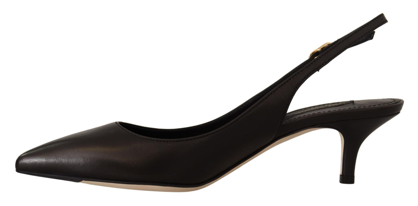 Schwarze Leder-Slingbacks mit Absatz und Pumps