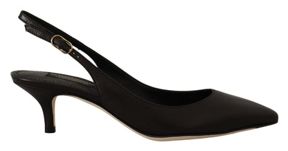 Schwarze Leder-Slingbacks mit Absatz und Pumps