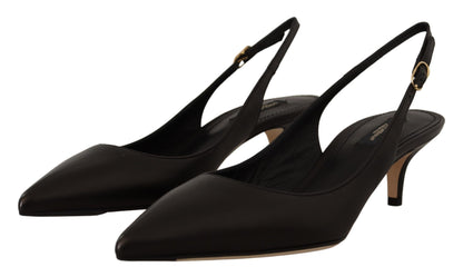 Schwarze Leder-Slingbacks mit Absatz und Pumps