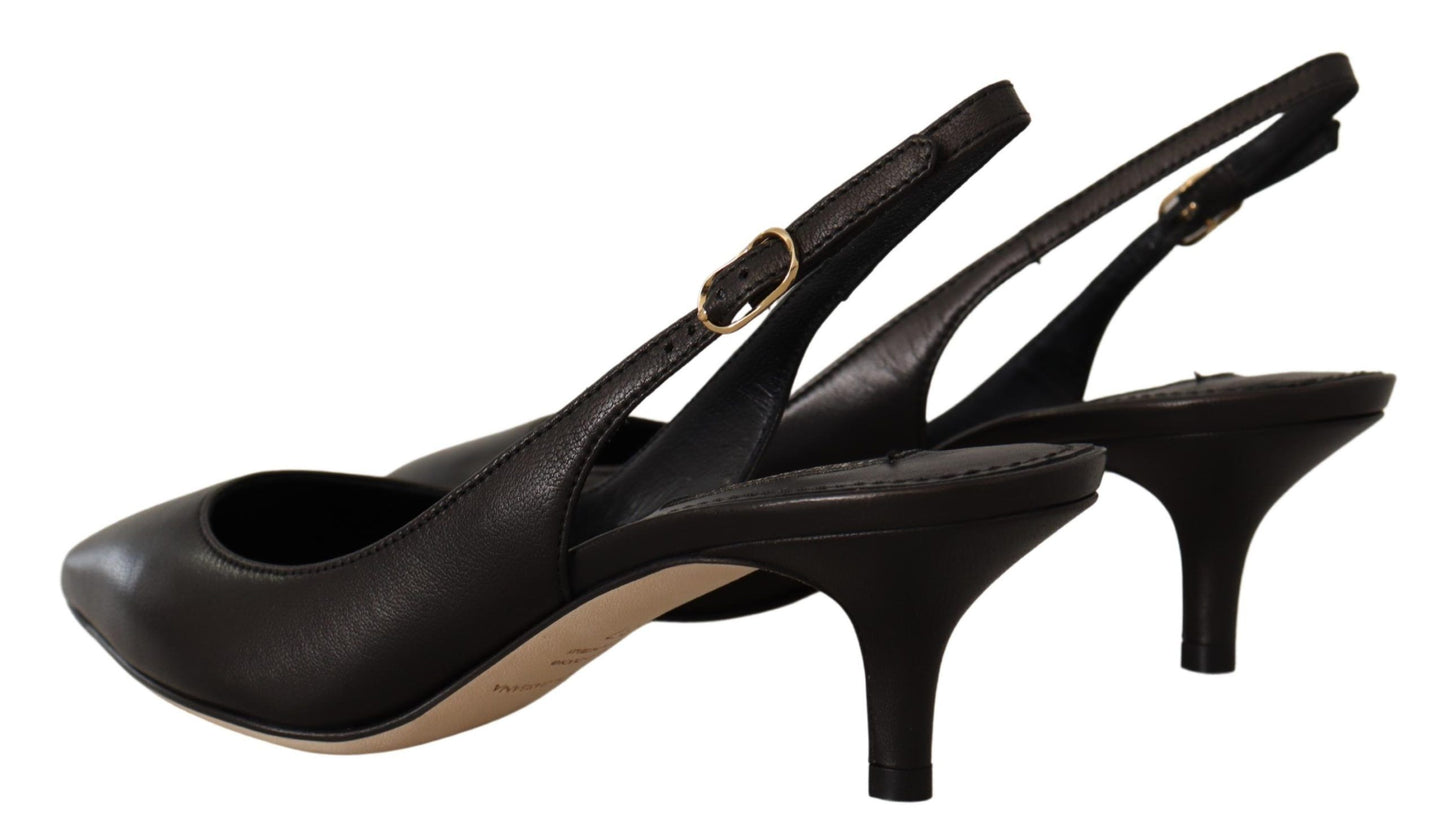 Schwarze Leder-Slingbacks mit Absatz und Pumps