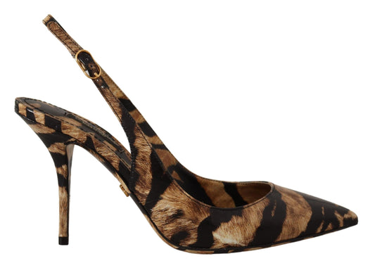 Braune Tiger-Slingbackschuhe aus Leder