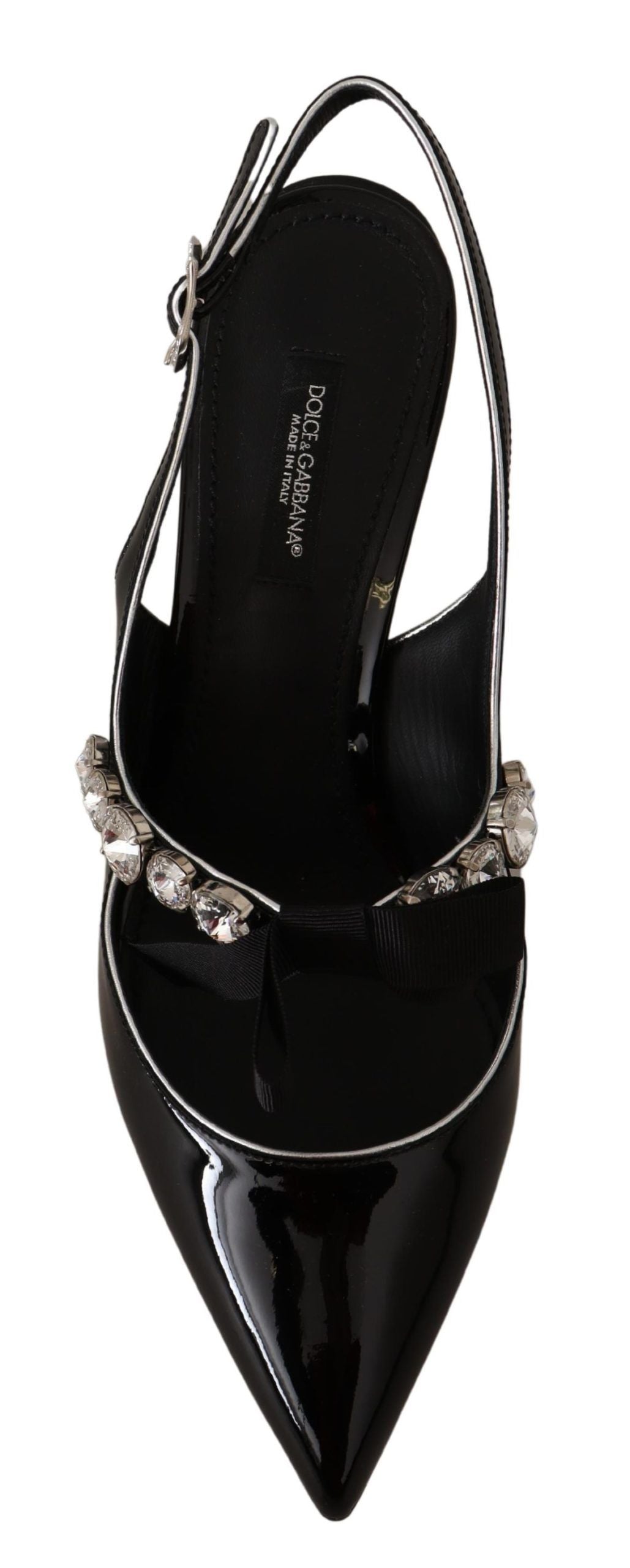 Scarpe slingback con cristalli in pelle verniciata nera