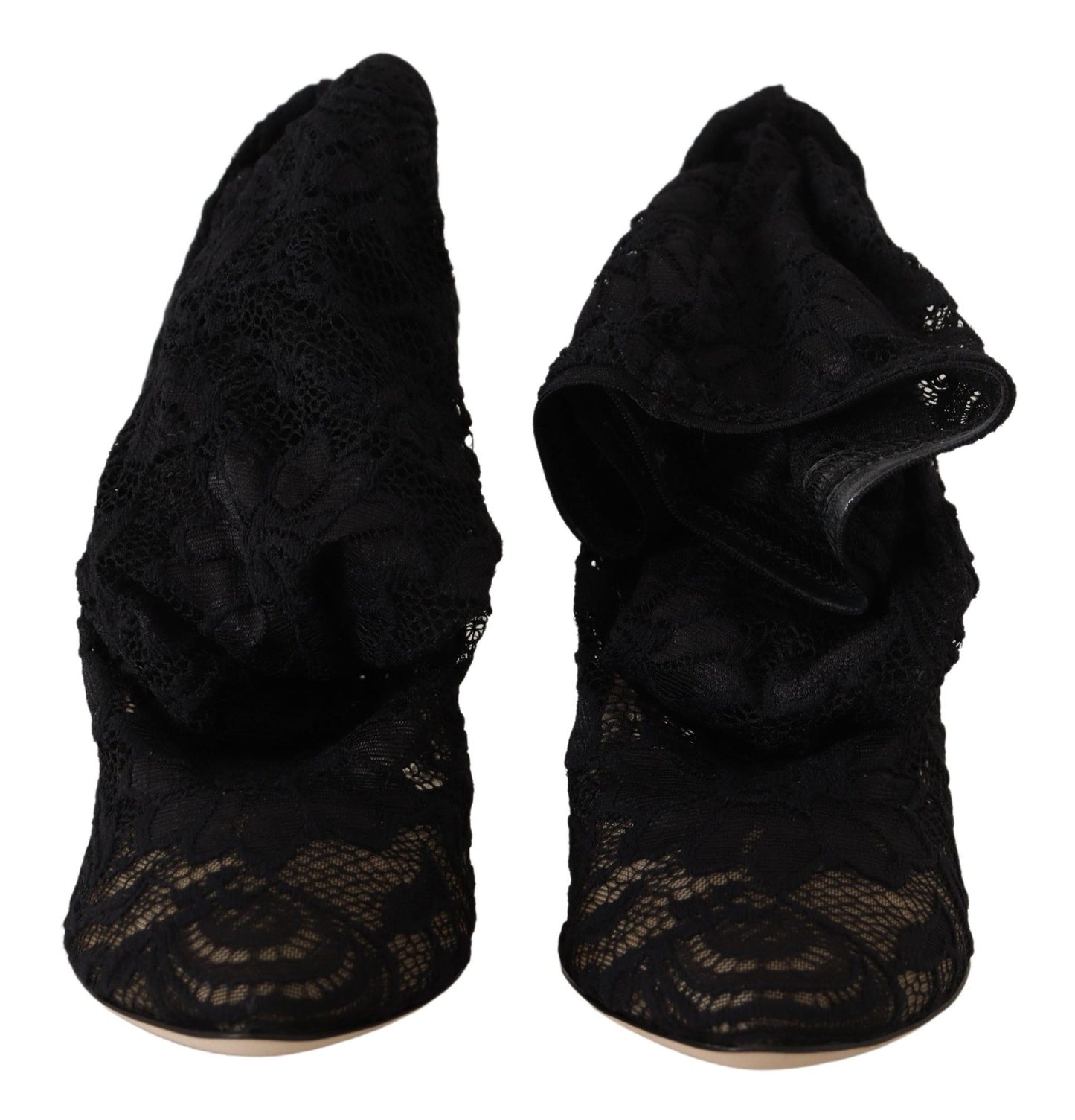 Schwarze Taormina-Spitzenstiefel mit Stretchsocken