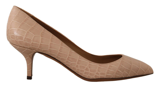 Beige Lederpumps mit spitzem Absatz