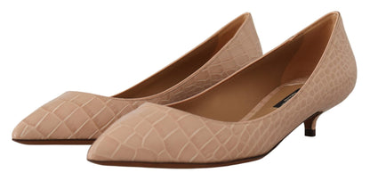 Scarpe décolleté con tacco gattino in pelle beige