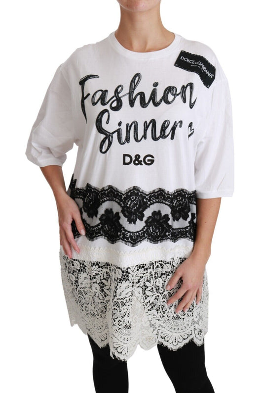 T-shirt bianca in pizzo di cotone Sinner Fashion