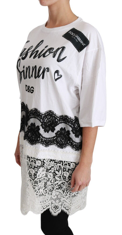 T-shirt bianca in pizzo di cotone Sinner Fashion