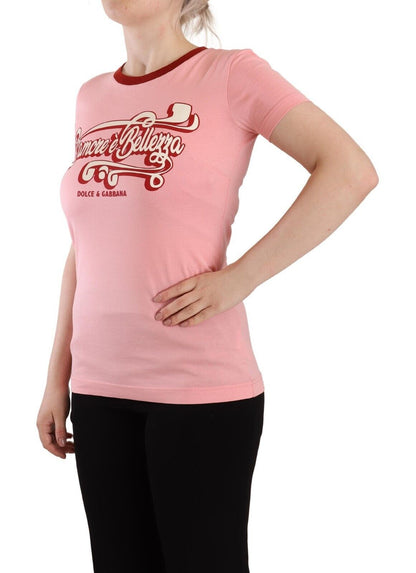 T-shirt girocollo a maniche corte in cotone rosa