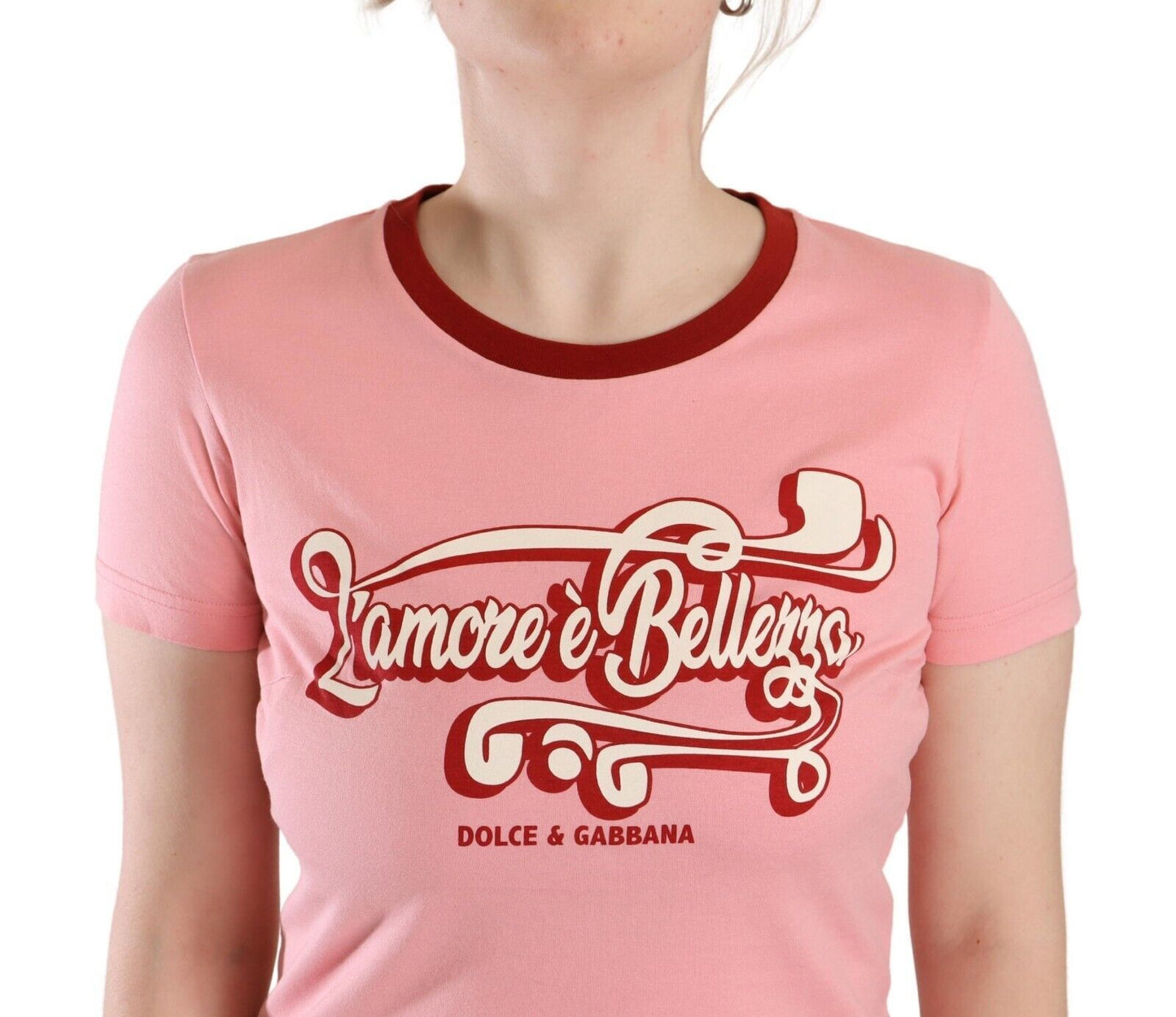 T-shirt girocollo a maniche corte in cotone rosa