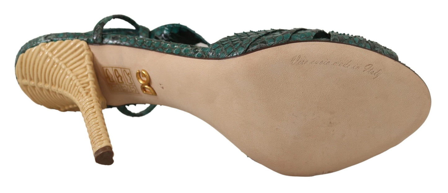 Grüne Python-Riemen-Sandalen mit Absätzen