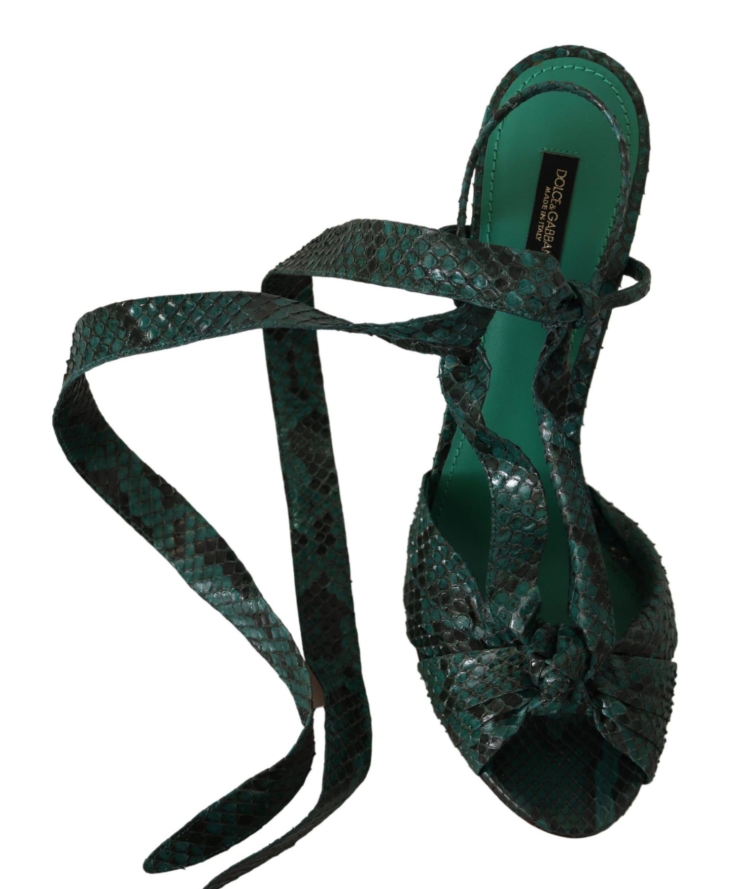 Grüne Python-Riemen-Sandalen mit Absätzen