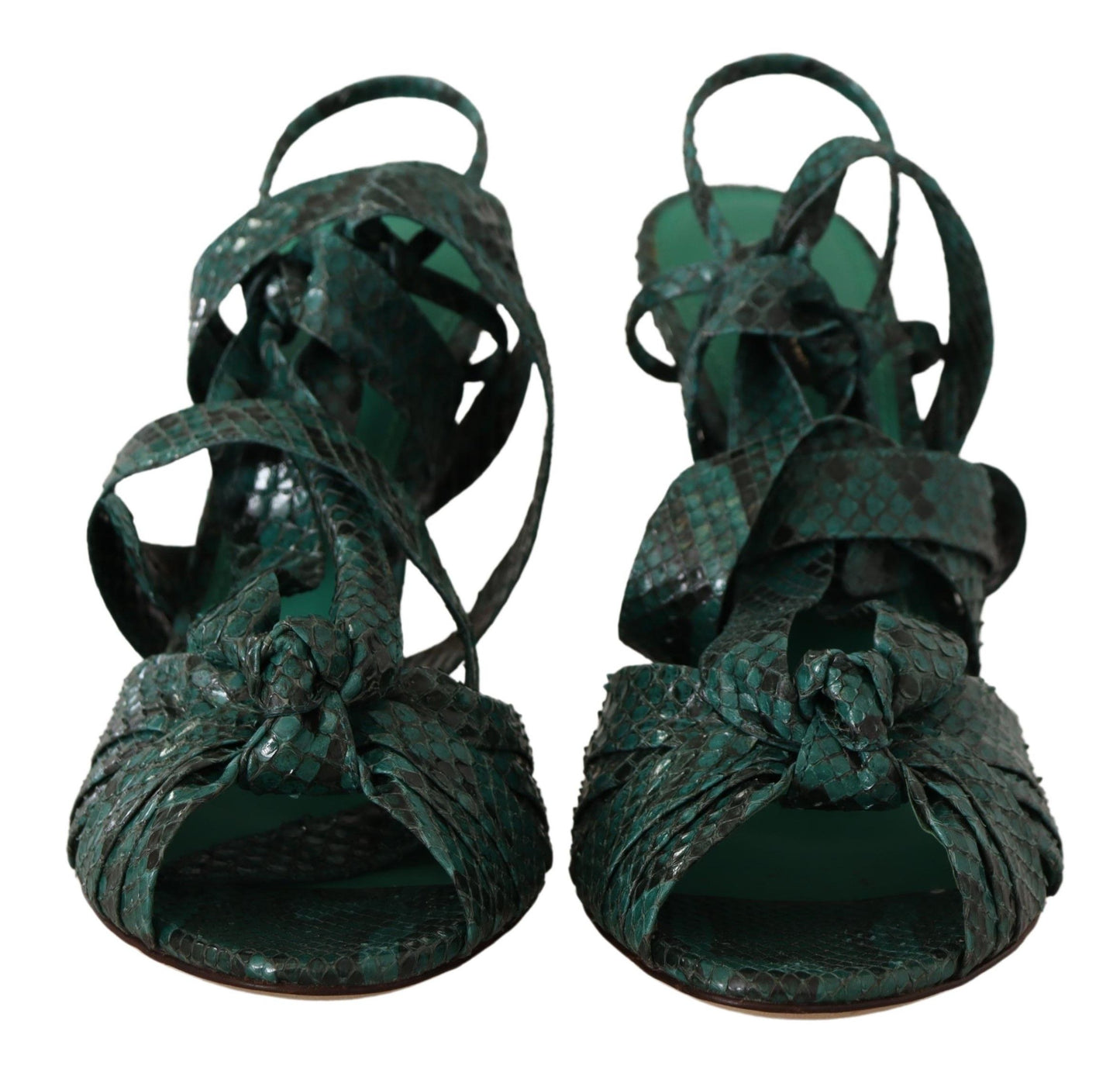 Grüne Python-Riemen-Sandalen mit Absätzen