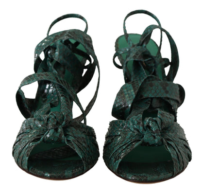 Grüne Python-Riemen-Sandalen mit Absätzen