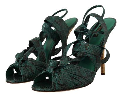 Grüne Python-Riemen-Sandalen mit Absätzen