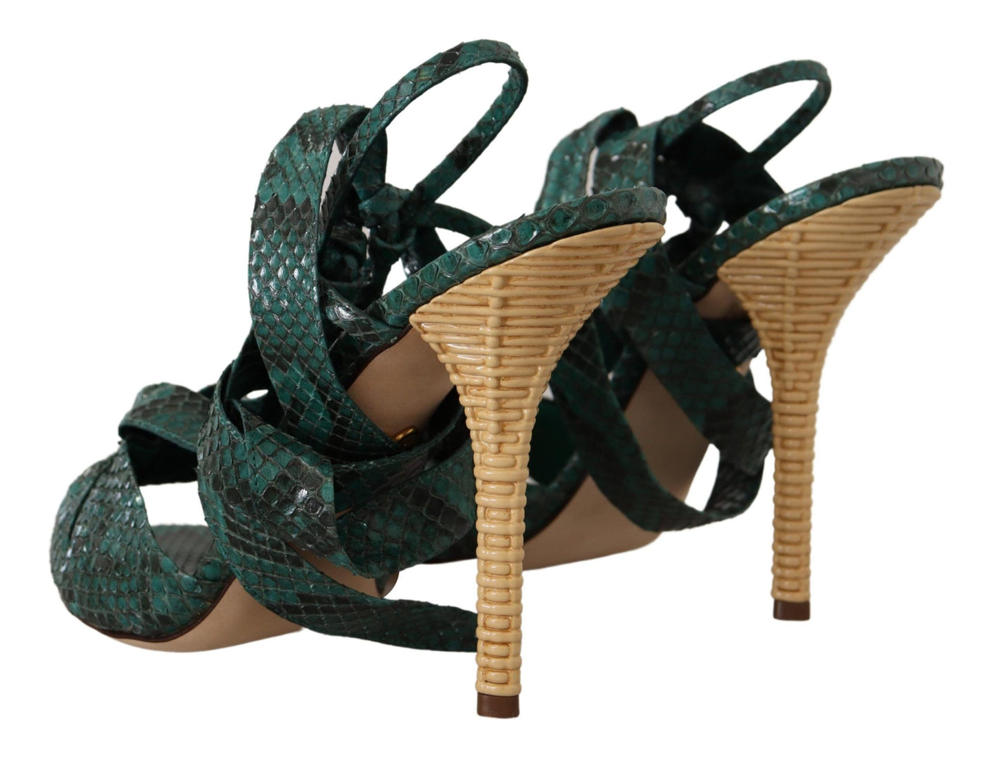 Grüne Python-Riemen-Sandalen mit Absätzen