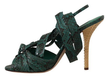 Grüne Python-Riemen-Sandalen mit Absätzen