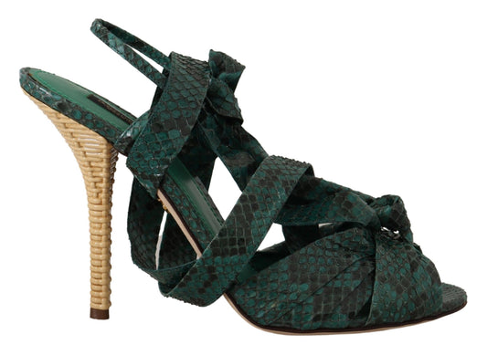 Grüne Python-Riemen-Sandalen mit Absätzen