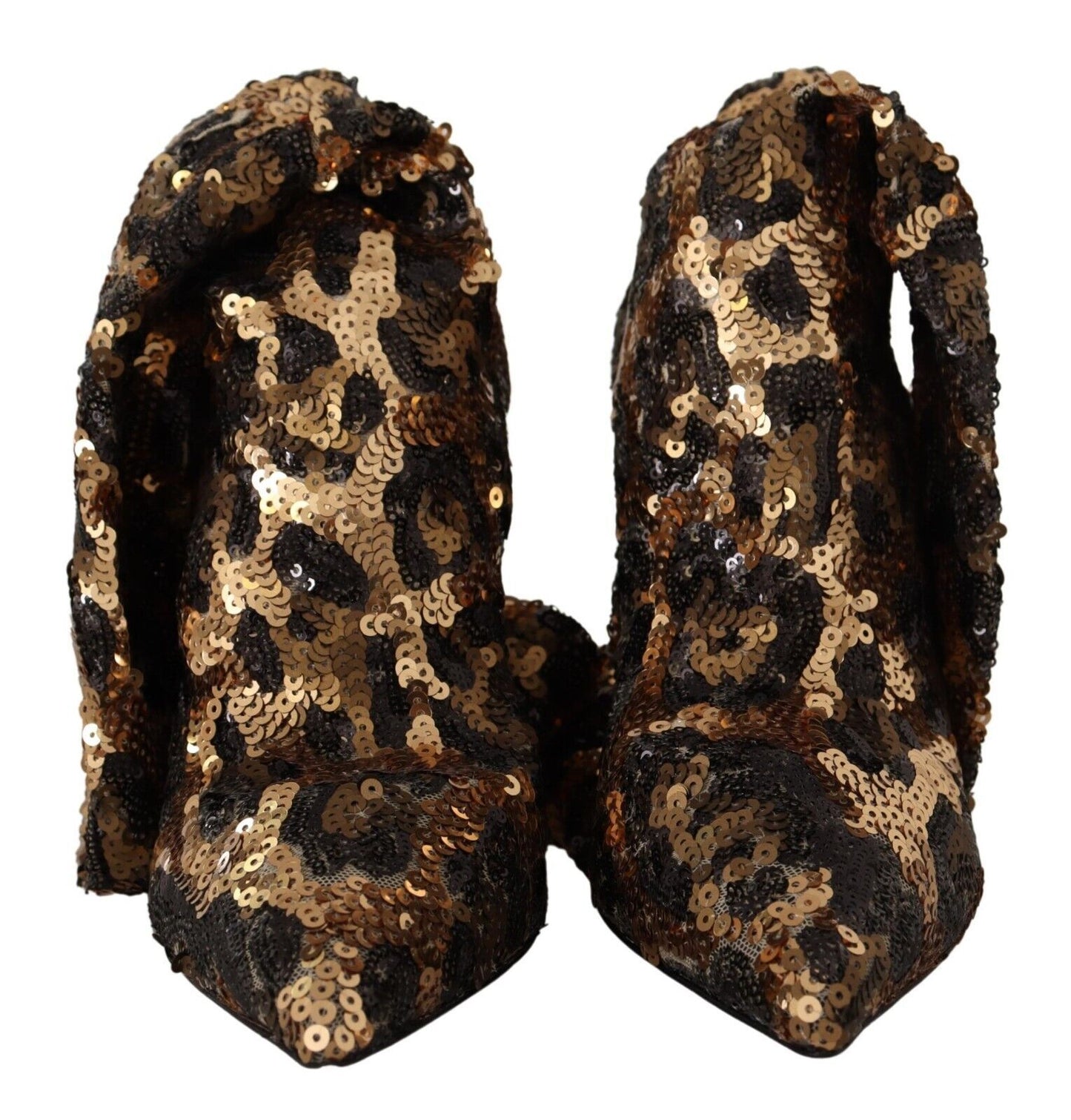 Scarpe con stivali con tacco e paillettes leopardate dorate