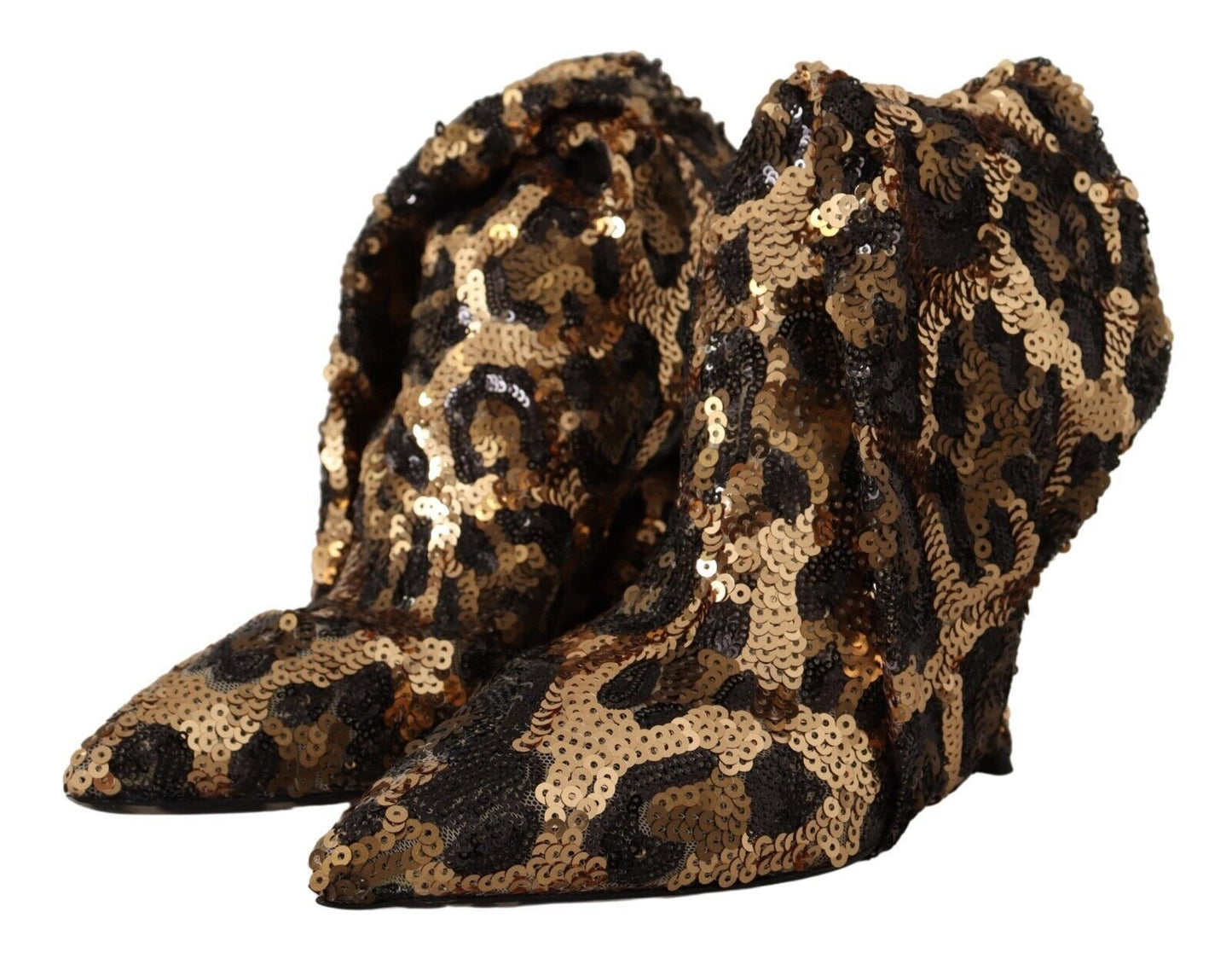 Scarpe con stivali con tacco e paillettes leopardate dorate